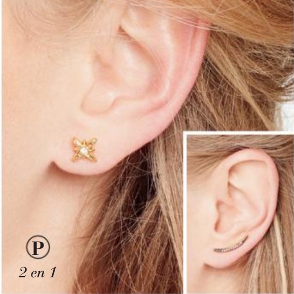 Stella & Dot Moon and Stars Earring Set - Gold and Hematite - Picture 1 of 9